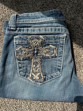 Miss Me Women Skinny Jeans Blue with Embellished Cross